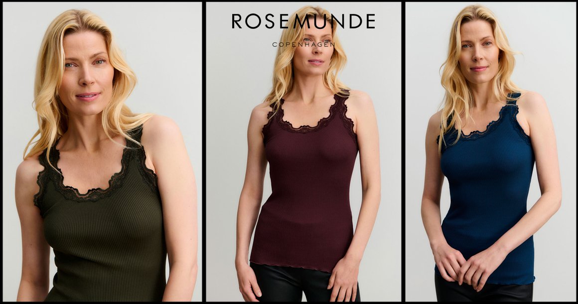 Toppe fra Rosemunde kb 2 og f 20% eller kb 3 og f 30% rabat.