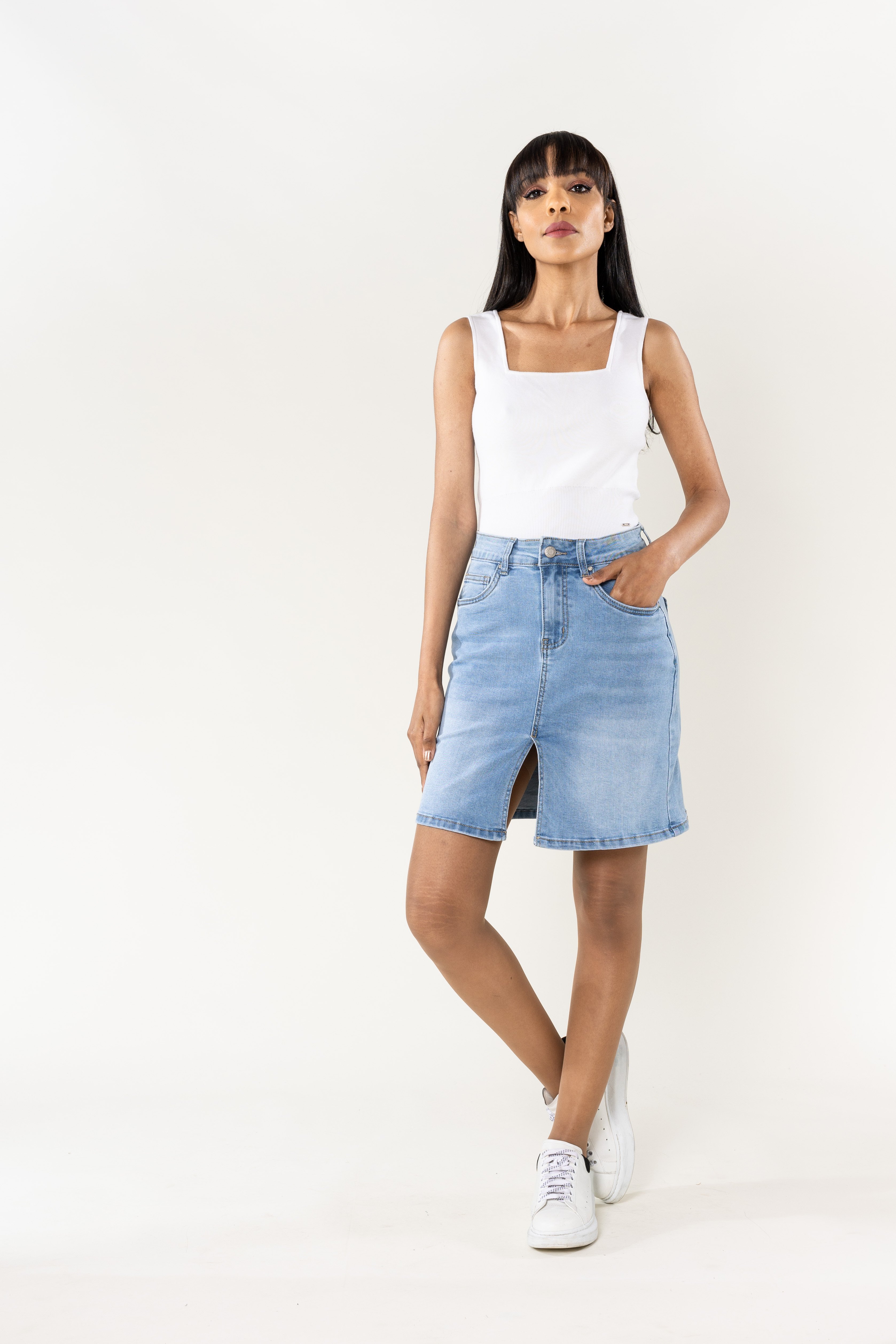 Denim slit skirt
