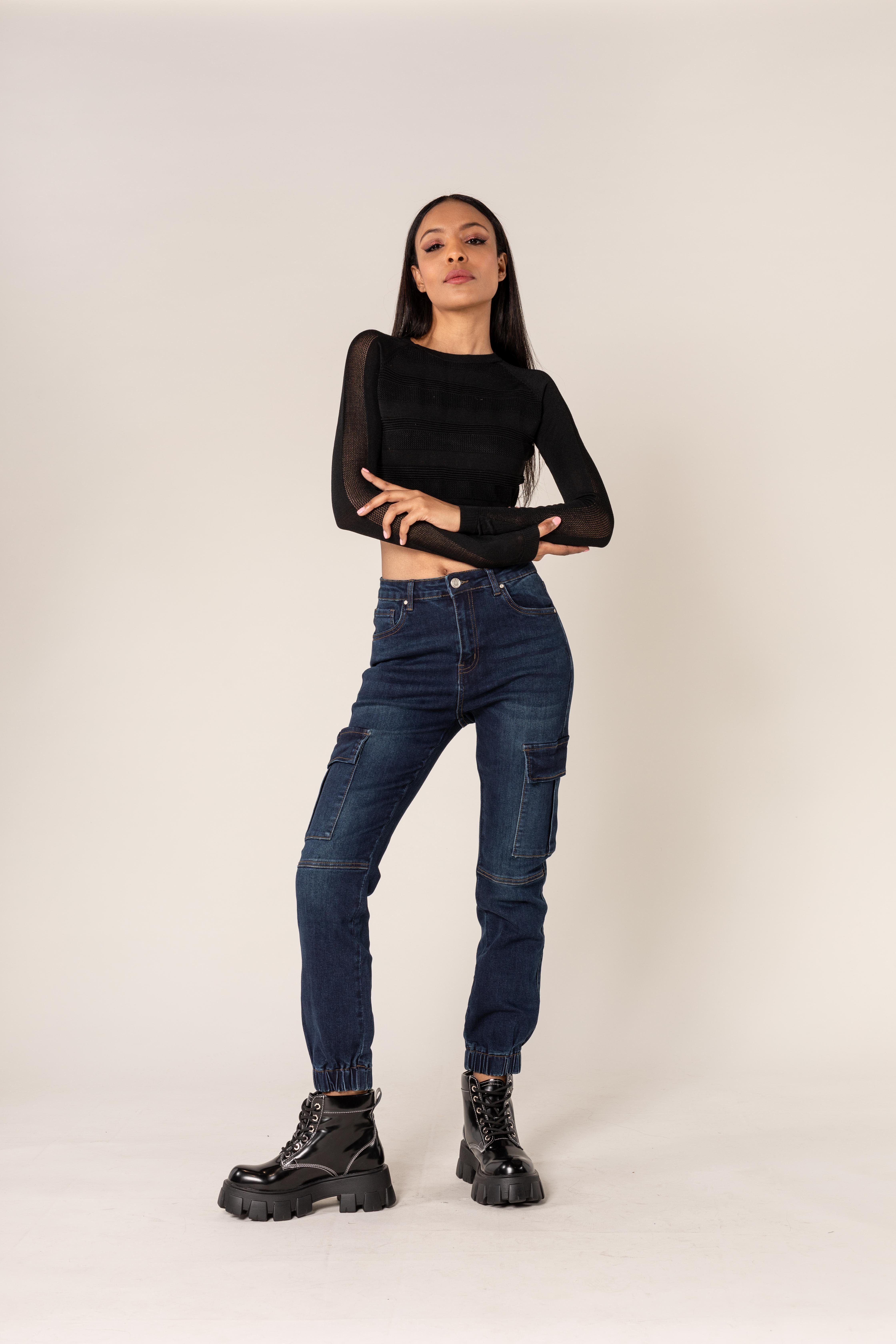 Cargo Jeans med Elastik og Lommer