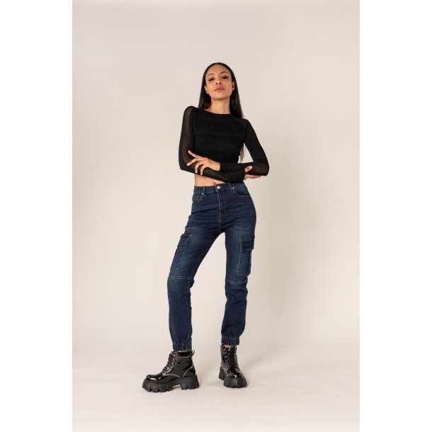 Cargo Jeans med Elastik og Lommer
