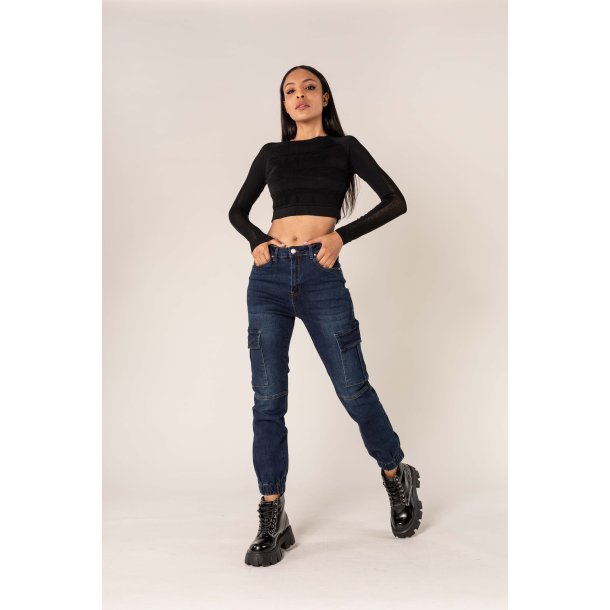 Cargo Jeans med Elastik og Lommer