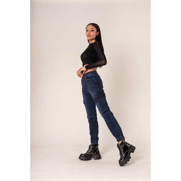 Cargo Jeans med Elastik og Lommer