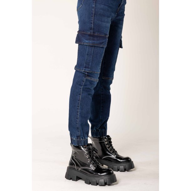 Cargo Jeans med Elastik og Lommer